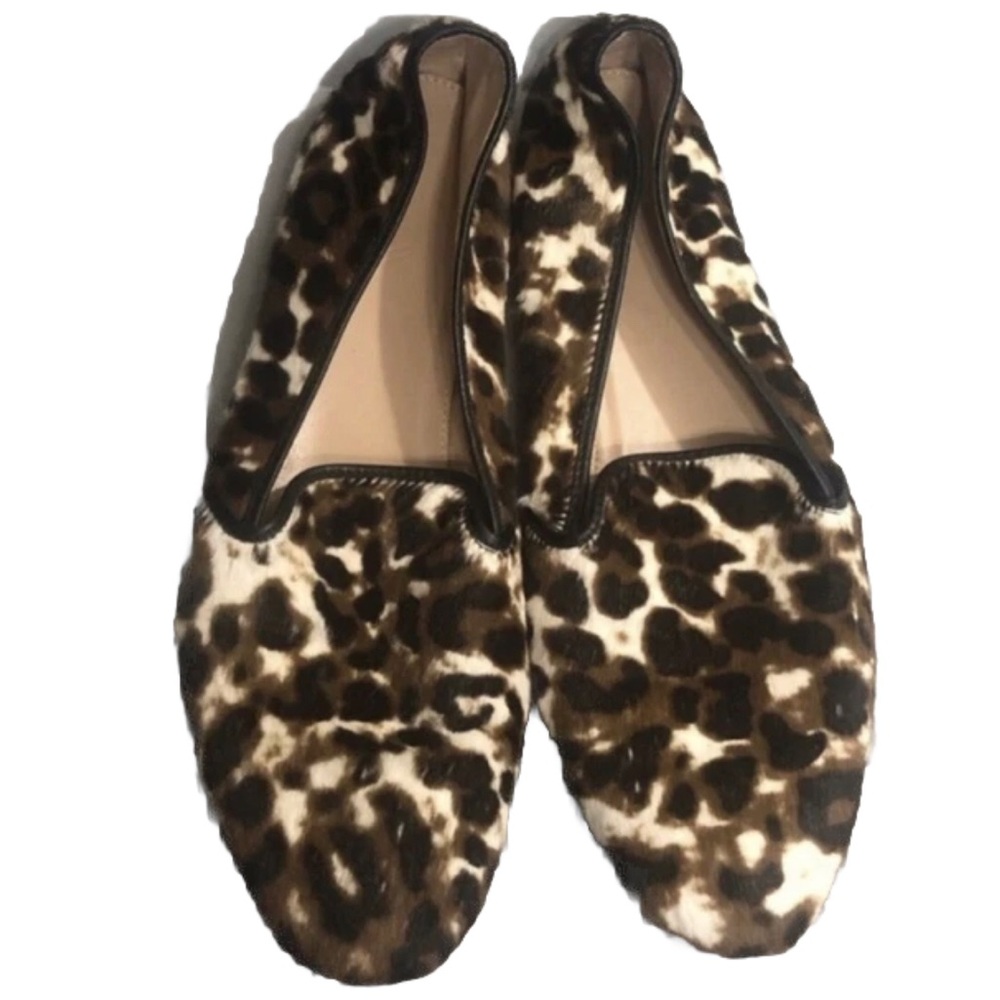 J. Crew Leopard Print Fur Slip On Loafers.  Size 7.